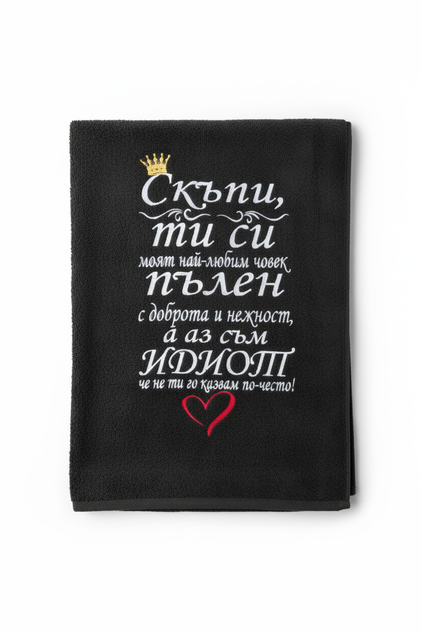 Кърпа с бродерия "Скъпи, ти си моят най-любим човек... а аз съм ИДИОТ"