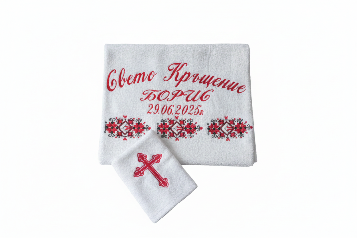 Комплект за кръщене с бродерия "Свето Кръщение"