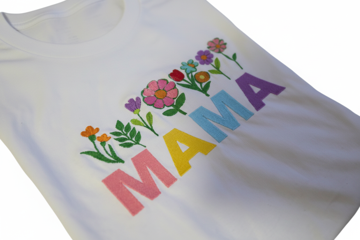 Тениска с бродерия "МАМА" — цветна и весела